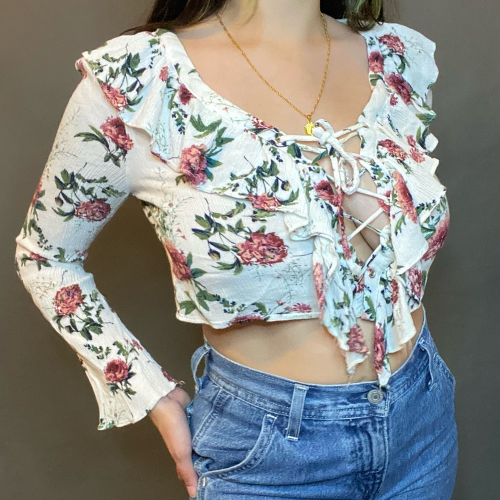 white floral longsleeve top